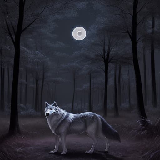  bosque nocturno con luna llena y wolf