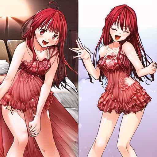  hot cute for honeymoon wearing a red yawning and holding a in her both hands