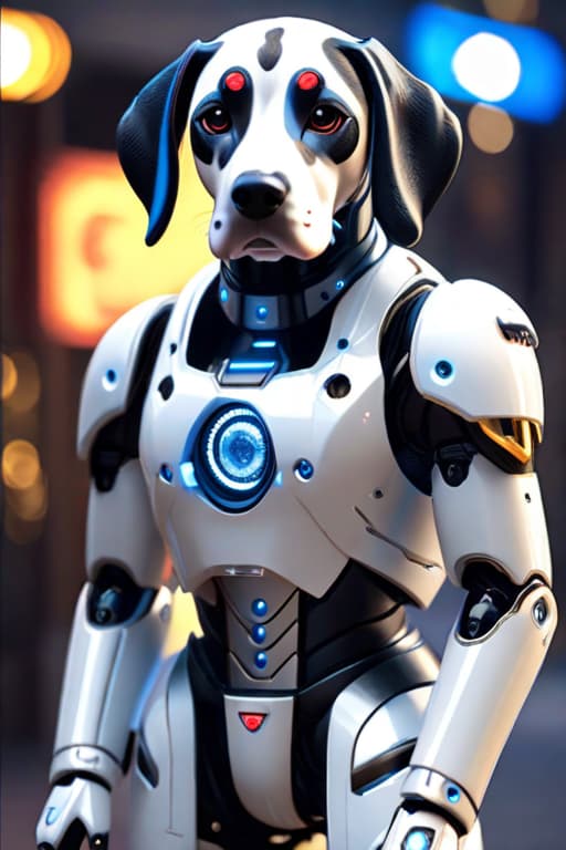  Dalmatian dog stuffed robot , ultra detailed, hd, 8k hyperrealistic, full body, detailed clothing, highly detailed, cinematic lighting, stunningly beautiful, intricate, sharp focus, f/1. 8, 85mm, (centered image composition), (professionally color graded), ((bright soft diffused light)), volumetric fog, trending on instagram, trending on tumblr, HDR 4K, 8K