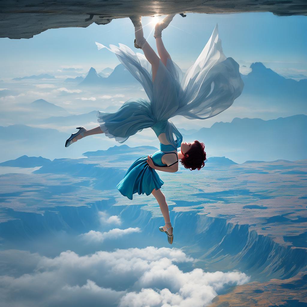  with surrealistic elements, Capture a dreamlike realm where gravity dances in reverse, revealing whimsical landscapes suspended in an ethereal ballet.