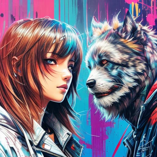  Uno and Hachi, Acid wash effect, perfect anatomy, centered, approaching perfection, dynamic, highly detailed, artstation, concept art, smooth, sharp focus, illustration, art by Carne Griffiths and Wadim Kashin, graffiti airbrushing techniques, high definition, accent lighting, contrasted with bright paint colors, by Squal92i