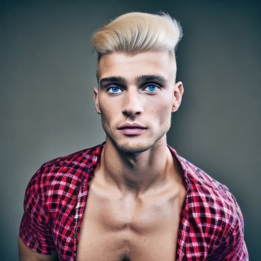 portrait+ style Russian queer fitness model blonde hunk dude face