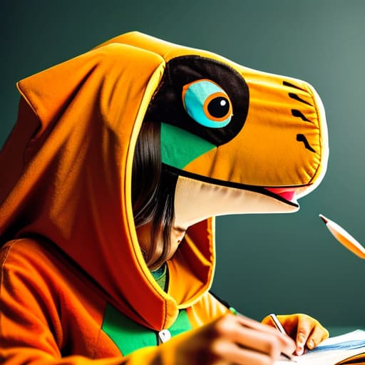  beautiful female indian girl wearing a cute dinosaur costume, studying,her face is visible:: close up portait, shot on sony a1, 85mm F/1. 4 ISO 100, medium format, 45 megapixel, studio lighting, softbox, high shutter speed flash photography, award winning photograph with golden ratio composition --testp --ar 2:3 --seed 1661 --creative --stylize 2600 --upbeta