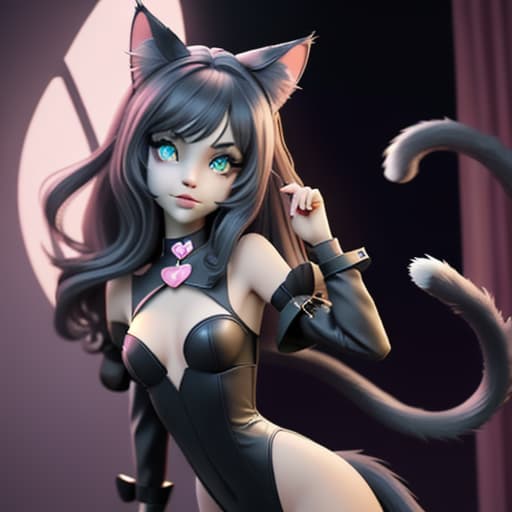  a girl with cat eyes and cat ears and tail