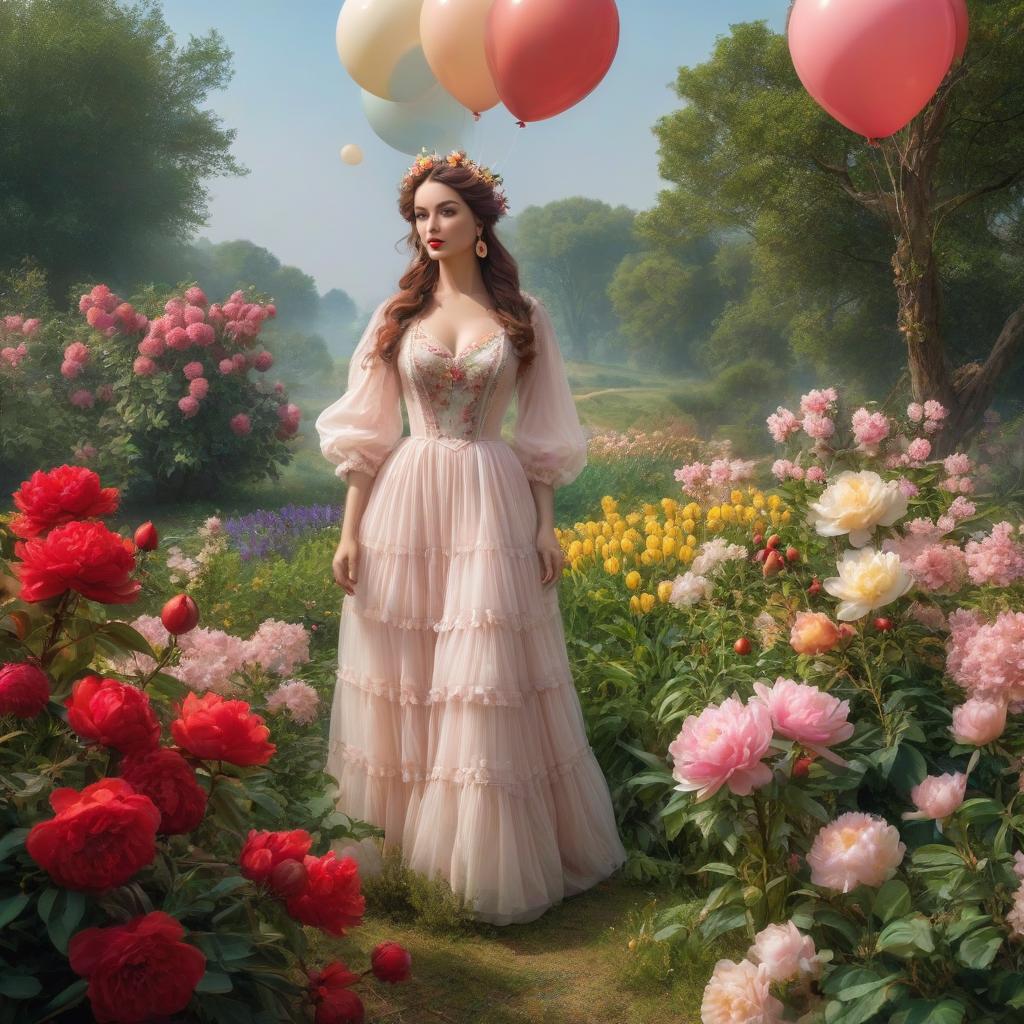  А large balloon. Lightness, spring. (Sparkling rim)): spring field, hyacinths, roses, rosehips, rose hips, peonies, cherry tree, yellow, red. Рroper eye work.. Honoré Fargonard, Alfonso Mucha. hyperrealistic, full body, detailed clothing, highly detailed, cinematic lighting, stunningly beautiful, intricate, sharp focus, f/1. 8, 85mm, (centered image composition), (professionally color graded), ((bright soft diffused light)), volumetric fog, trending on instagram, trending on tumblr, HDR 4K, 8K