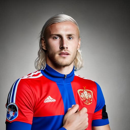 portrait+ style Russian queer footballer blonde hunk dude face