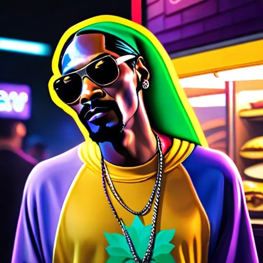  Snoop Dog eat tacos hyperrealistic, full body, detailed clothing, highly detailed, cinematic lighting, stunningly beautiful, intricate, sharp focus, f/1. 8, 85mm, (centered image composition), (professionally color graded), ((bright soft diffused light)), volumetric fog, trending on instagram, trending on tumblr, HDR 4K, 8K