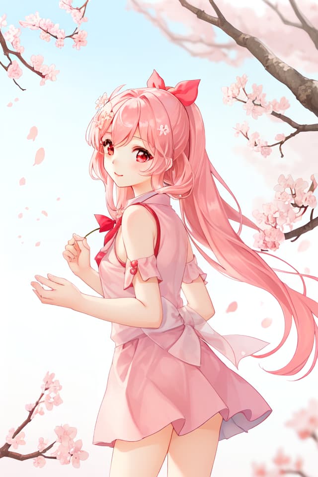  Girl cute cherry blossoms long