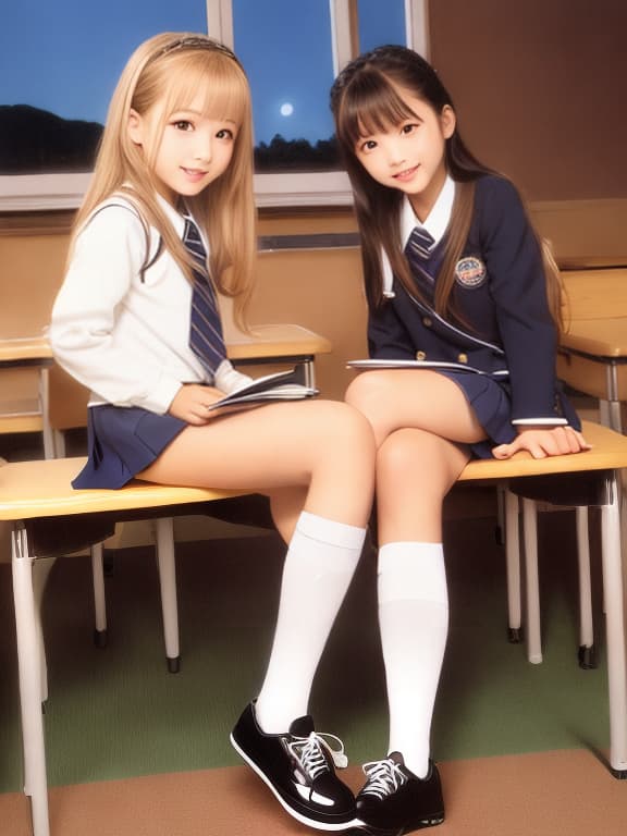  Elementary School Full Length High Socks Moonlit Night Girls School Uniform