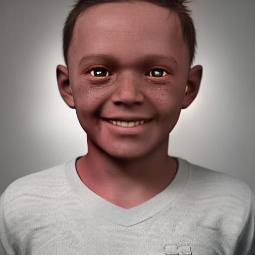 redshift style a child half of his face is smiling and the other half is sadly