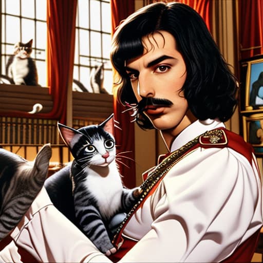  Freddie mercury in a castle with cats