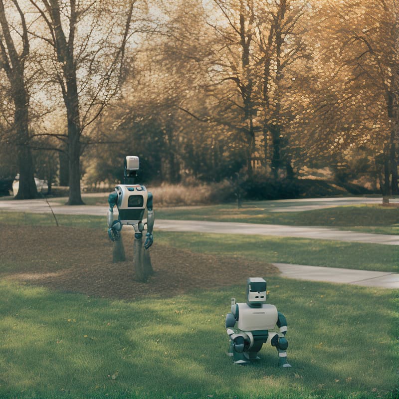 analog style a robot sitting in a park.