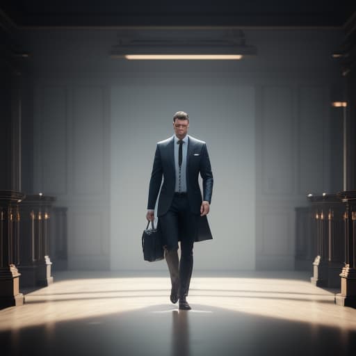  a man walking through a large room hyperrealistic, full body, detailed clothing, highly detailed, cinematic lighting, stunningly beautiful, intricate, sharp focus, f/1. 8, 85mm, (centered image composition), (professionally color graded), ((bright soft diffused light)), volumetric fog, trending on instagram, trending on tumblr, HDR 4K, 8K