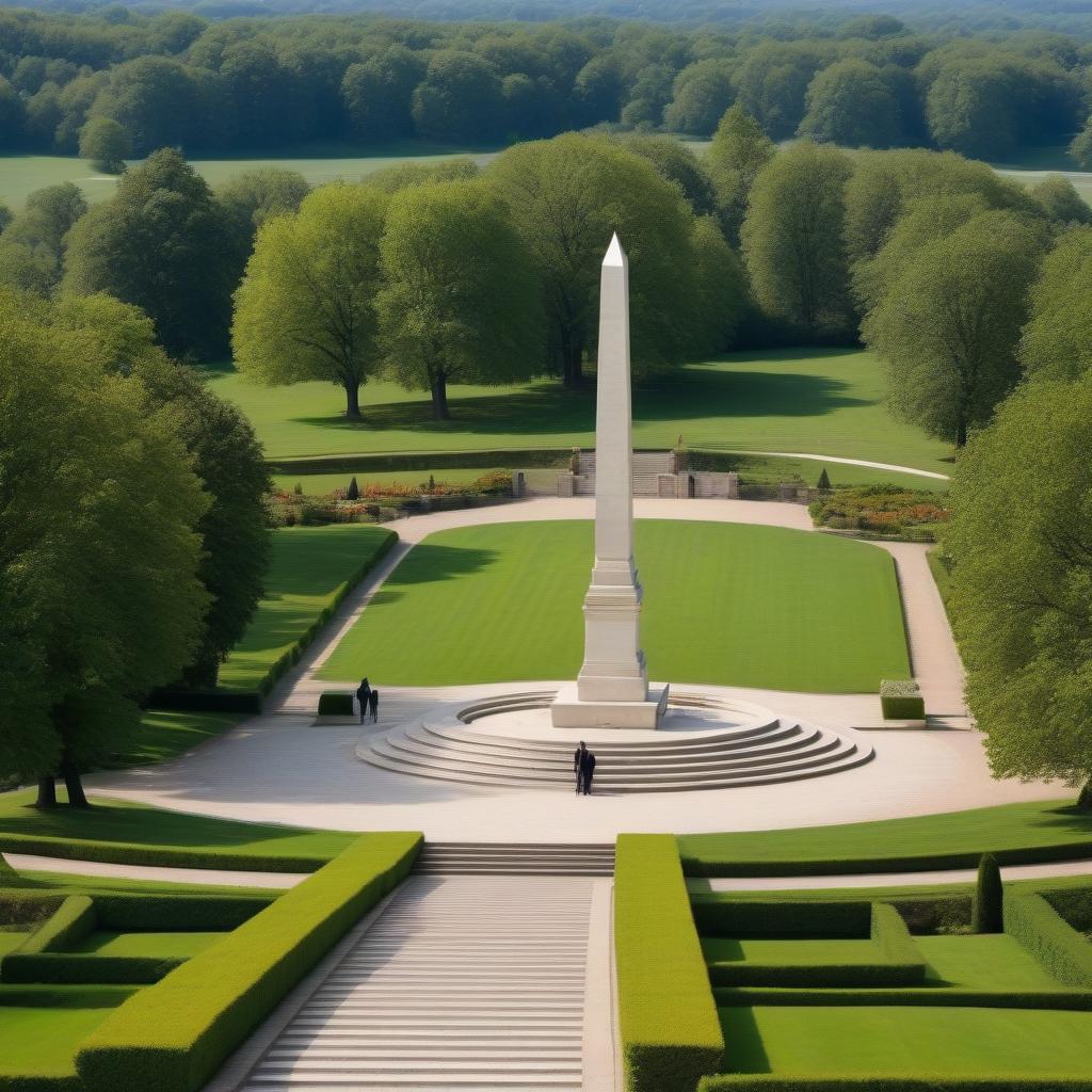  Obelisk on a hill, steps lead to it, in front of the obelisk of eternal flame, a beautiful landscape