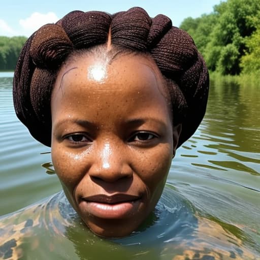  african woman's head drowning in the lake