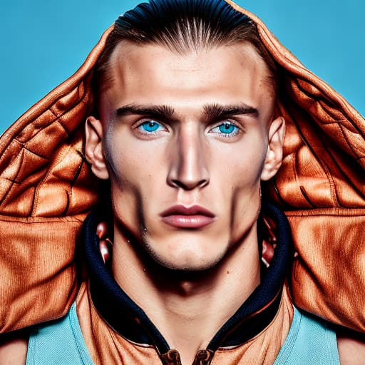 portrait+ style Russian queer fitness model blonde hunk dude face