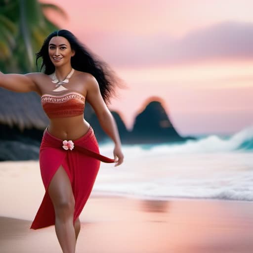 cinematic film still cinematic photo Disney's Moana, without clothes, (((topless))), at full height body, with black hair, slight smile,, ((light-pink-nipples)), pose, slender, slim waist, long red loincloth, tanned skin, perfect symmetric eyes, gorgeous face, action pose, Island Beach 35mm photograph, film, bokeh, professional, 4k, highly detailed . shallow depth of field, vignette, highly detailed, high budget, bokeh, cinemascope, moody, epic, gorgeous, film grain, grainy hyperrealistic, full body, detailed clothing, highly detailed, cinematic lighting, stunningly beautiful, intricate, sharp focus, f/1. 8, 85mm, (centered image composition), (professionally color graded), ((bright soft diffused light)), volumetric fog, trending on instagram, trending on tumblr, HDR 4K, 8K