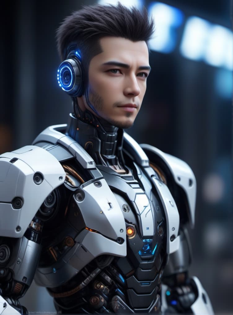  A Male Robot, Portrait, HD, Gorgeous, 1080p, Cyberpunk, Futureistic World, Cyberpunk World, 12k, High-Quality, Extremely-Detailed hyperrealistic, full body, detailed clothing, highly detailed, cinematic lighting, stunningly beautiful, intricate, sharp focus, f/1. 8, 85mm, (centered image composition), (professionally color graded), ((bright soft diffused light)), volumetric fog, trending on instagram, trending on tumblr, HDR 4K, 8K
