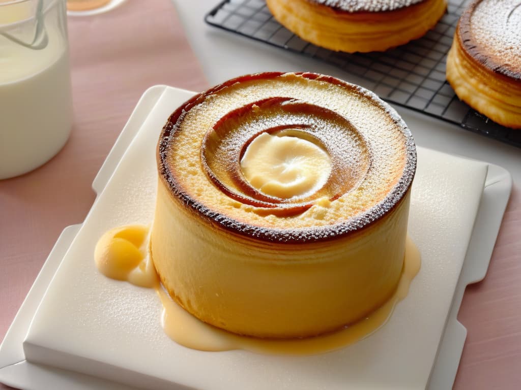  A highresolution, ultradetailed image of a perfectly goldenbrown Pasteis de Belem, with a delicate flaky crust that glistens in the light. The custard filling should be velvety smooth, dusted with a light sprinkle of cinnamon, and presented on a simple, elegant white plate. The image captures the intricate layers of the pastry, showcasing its authentic Portuguese charm in a minimalist style that exudes sophistication and culinary excellence. hyperrealistic, full body, detailed clothing, highly detailed, cinematic lighting, stunningly beautiful, intricate, sharp focus, f/1. 8, 85mm, (centered image composition), (professionally color graded), ((bright soft diffused light)), volumetric fog, trending on instagram, trending on tumblr, HDR 4K, 8K