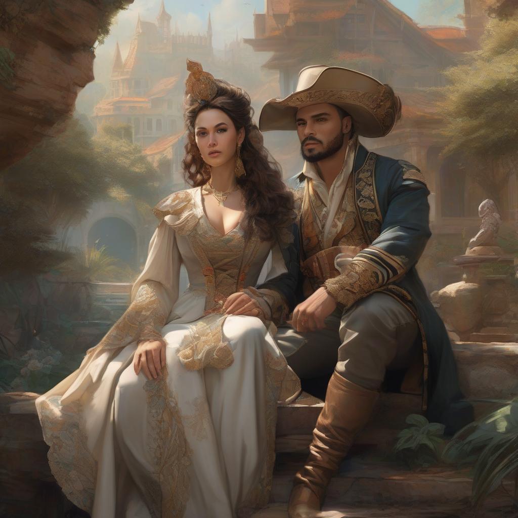  Closed portrait of a painting by two Victorian pirates in a picturesque mysterious pirate environment intricate, elegant, highly detailed, centered, digital painting, artstation, concept art, smooth, sharp focus, illustration, artgerm, tomash alen coper, peter mohrbacher, donato giancola, joseph christian leyendecker, wop leyendecker, wop, wlop, wlop, wop, hyperrealistic, full body, detailed clothing, highly detailed, cinematic lighting, stunningly beautiful, intricate, sharp focus, f/1. 8, 85mm, (centered image composition), (professionally color graded), ((bright soft diffused light)), volumetric fog, trending on instagram, trending on tumblr, HDR 4K, 8K