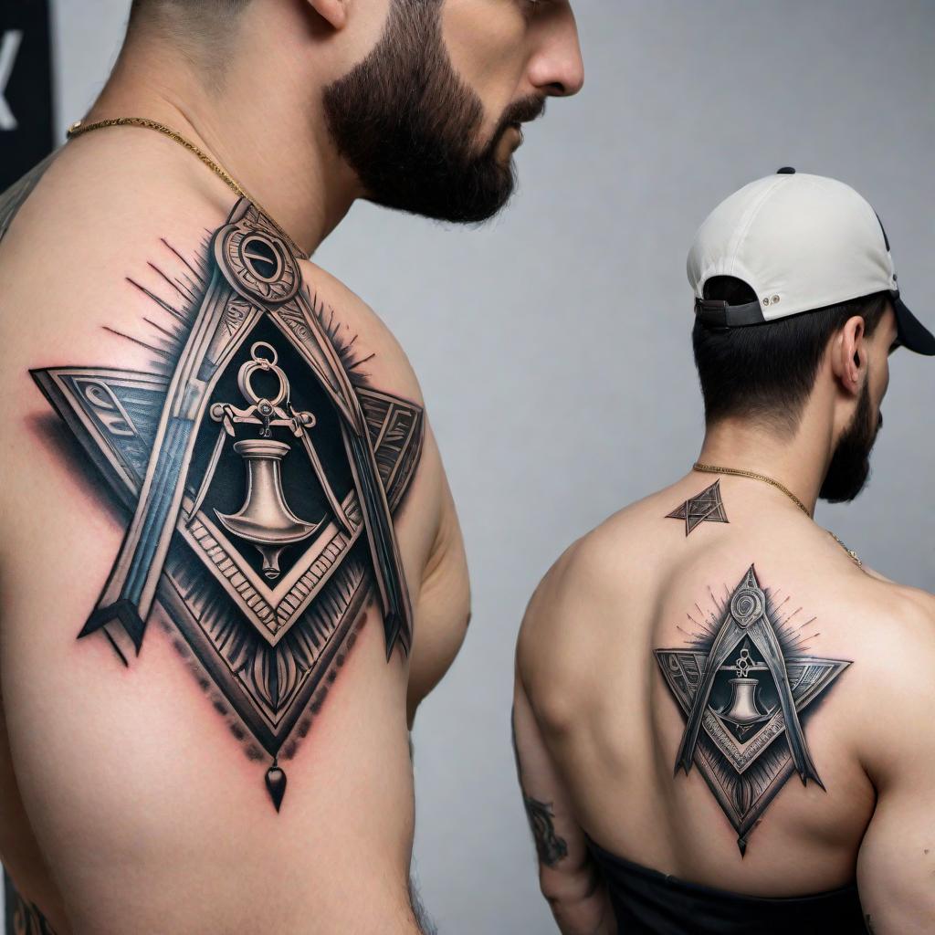  Create a tattoo design for a Freemason with a Libra sign. The design should incorporate Masonic symbols and elements related to the Libra zodiac sign, such as scales, in a symbolic and artistic way. hyperrealistic, full body, detailed clothing, highly detailed, cinematic lighting, stunningly beautiful, intricate, sharp focus, f/1. 8, 85mm, (centered image composition), (professionally color graded), ((bright soft diffused light)), volumetric fog, trending on instagram, trending on tumblr, HDR 4K, 8K