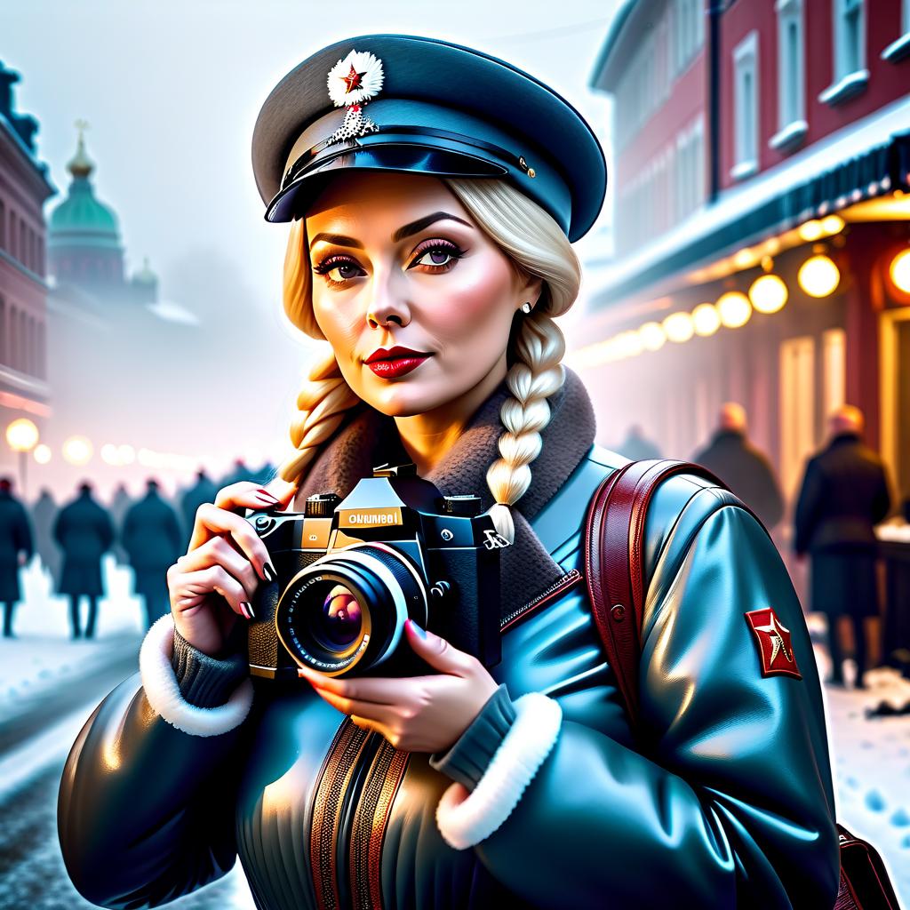  A Russian woman, fat, bald, and old, with a camera in her cap. hyperrealistic, full body, detailed clothing, highly detailed, cinematic lighting, stunningly beautiful, intricate, sharp focus, f/1. 8, 85mm, (centered image composition), (professionally color graded), ((bright soft diffused light)), volumetric fog, trending on instagram, trending on tumblr, HDR 4K, 8K