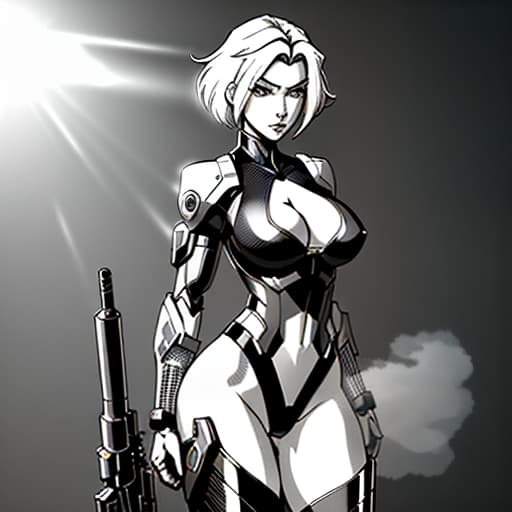  Girl, mercenary. A body that's well built, instead of one leg, a cybernetic prosthesis. Short hair, holding a pistol in her hands., Sketch, Manga Sketch, Pencil drawing, Black and White, Manga, Manga style, Low detail, Line art, vector art, Monochromatic, by katsuhiro otomo and masamune shirow and studio ghilibi and yukito kishiro hyperrealistic, full body, detailed clothing, highly detailed, cinematic lighting, stunningly beautiful, intricate, sharp focus, f/1. 8, 85mm, (centered image composition), (professionally color graded), ((bright soft diffused light)), volumetric fog, trending on instagram, trending on tumblr, HDR 4K, 8K