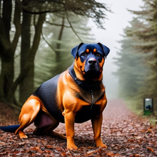  un rotweiler hyperrealistic, full body, detailed clothing, highly detailed, cinematic lighting, stunningly beautiful, intricate, sharp focus, f/1. 8, 85mm, (centered image composition), (professionally color graded), ((bright soft diffused light)), volumetric fog, trending on instagram, trending on tumblr, HDR 4K, 8K