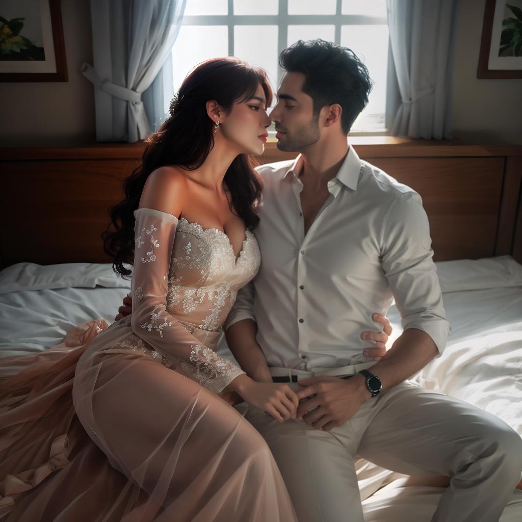  A photo of couple in romantic position hyperrealistic, full body, detailed clothing, highly detailed, cinematic lighting, stunningly beautiful, intricate, sharp focus, f/1. 8, 85mm, (centered image composition), (professionally color graded), ((bright soft diffused light)), volumetric fog, trending on instagram, trending on tumblr, HDR 4K, 8K