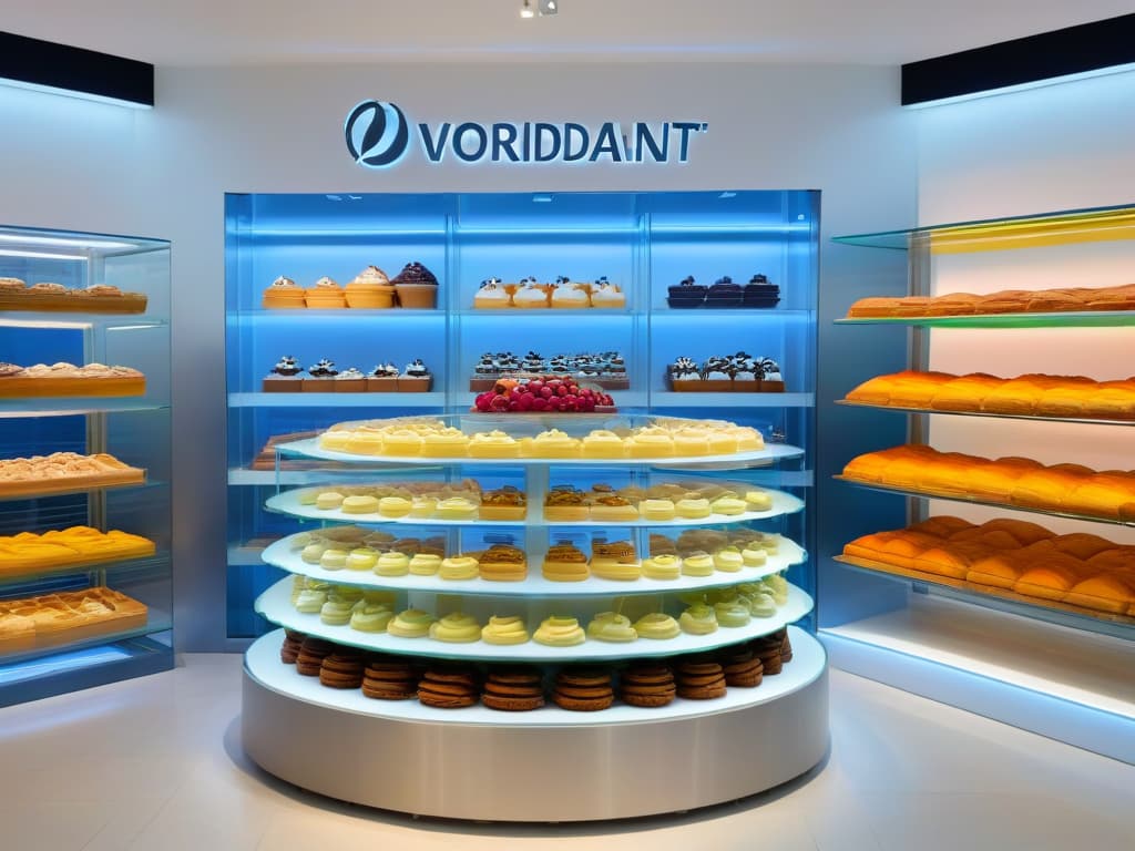  An ultradetailed, minimalist image of a sleek, modern bakery display featuring an array of colorful, intricately decorated pastries arranged neatly on elegant glass shelves with soft, diffused lighting highlighting each delicious treat. hyperrealistic, full body, detailed clothing, highly detailed, cinematic lighting, stunningly beautiful, intricate, sharp focus, f/1. 8, 85mm, (centered image composition), (professionally color graded), ((bright soft diffused light)), volumetric fog, trending on instagram, trending on tumblr, HDR 4K, 8K