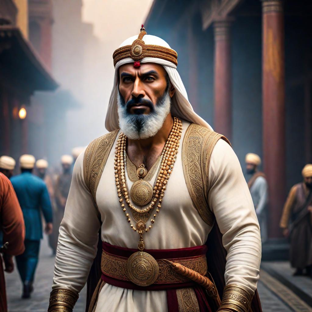  Ibn Battuta hyperrealistic, full body, detailed clothing, highly detailed, cinematic lighting, stunningly beautiful, intricate, sharp focus, f/1. 8, 85mm, (centered image composition), (professionally color graded), ((bright soft diffused light)), volumetric fog, trending on instagram, trending on tumblr, HDR 4K, 8K