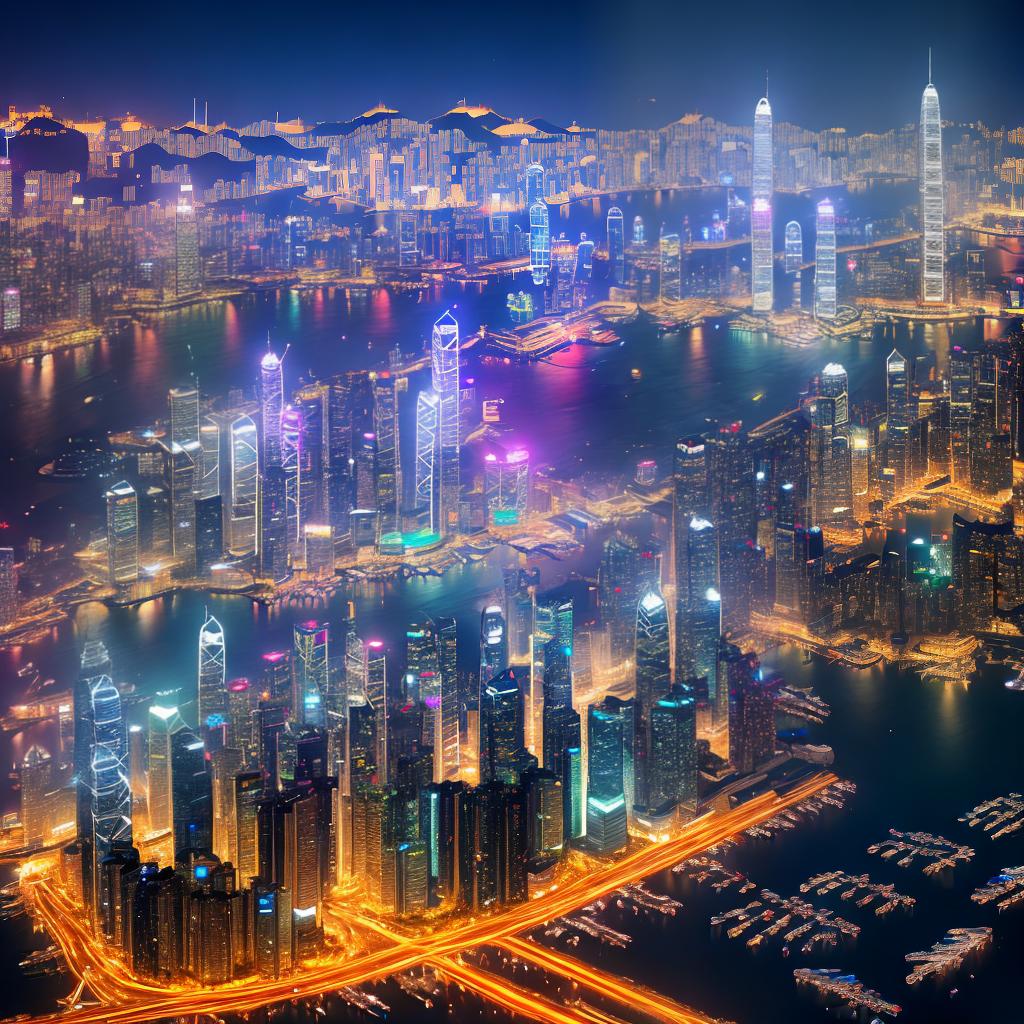  A spectacular masterpiece capturing the breathtaking night scenery of Hong Kong's Victoria Harbour, with the best quality and ultra-detailed visuals. Rendered in 8k resolution, this high detailed artwork showcases the sparkling city lights reflected on the tranquil waters. hyperrealistic, full body, detailed clothing, highly detailed, cinematic lighting, stunningly beautiful, intricate, sharp focus, f/1. 8, 85mm, (centered image composition), (professionally color graded), ((bright soft diffused light)), volumetric fog, trending on instagram, trending on tumblr, HDR 4K, 8K