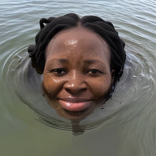  african woman's face drowning in lake