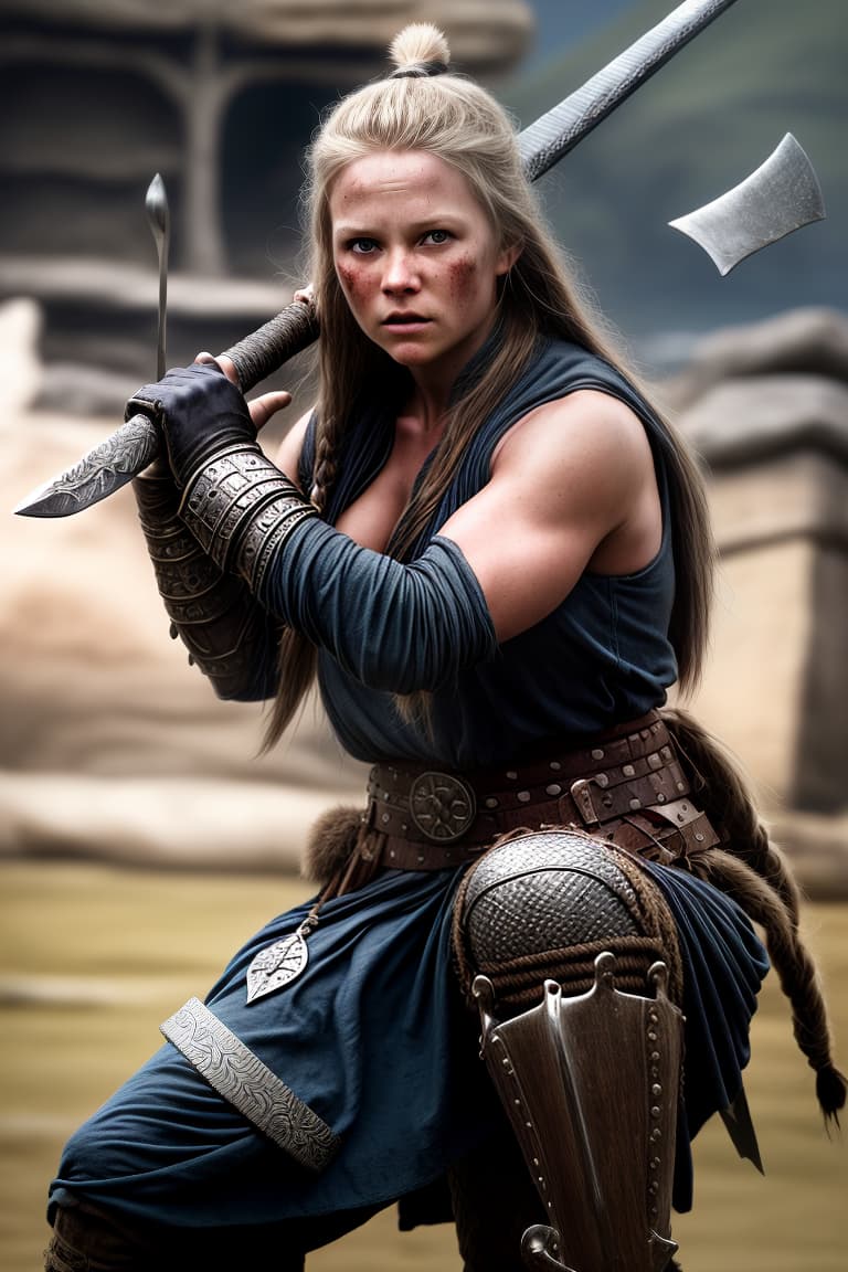  The viking girl strikes with a sword., adventurous , wild , captivating , by David Yarrow, Nick Brandt, Art Wolfe, Paul Nicklen, Joel Sartore