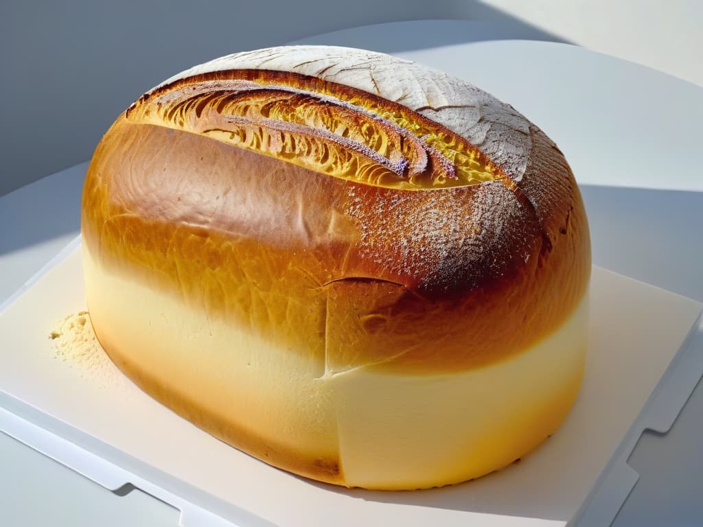  A closeup, ultradetailed image of a homemade sourdough bread loaf, beautifully scored on top, showcasing the intricate patterns formed during the fermentation process. The golden crust shines under a soft light, emphasizing the texture and artisanal quality of the bread. hyperrealistic, full body, detailed clothing, highly detailed, cinematic lighting, stunningly beautiful, intricate, sharp focus, f/1. 8, 85mm, (centered image composition), (professionally color graded), ((bright soft diffused light)), volumetric fog, trending on instagram, trending on tumblr, HDR 4K, 8K