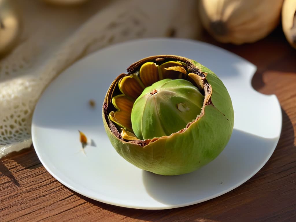  An ultradetailed image of a single perfect Iranian pistachio nut, with its shell partially cracked open to reveal the vibrant green nut inside. The intricate details of the shell, the rich color of the nut, and the tiny crevices and textures are all incredibly sharp and clear, showcasing the high quality and freshness of Iranian pistachios. The lighting is soft and elegant, highlighting the natural beauty of this luxurious ingredient. hyperrealistic, full body, detailed clothing, highly detailed, cinematic lighting, stunningly beautiful, intricate, sharp focus, f/1. 8, 85mm, (centered image composition), (professionally color graded), ((bright soft diffused light)), volumetric fog, trending on instagram, trending on tumblr, HDR 4K, 8K