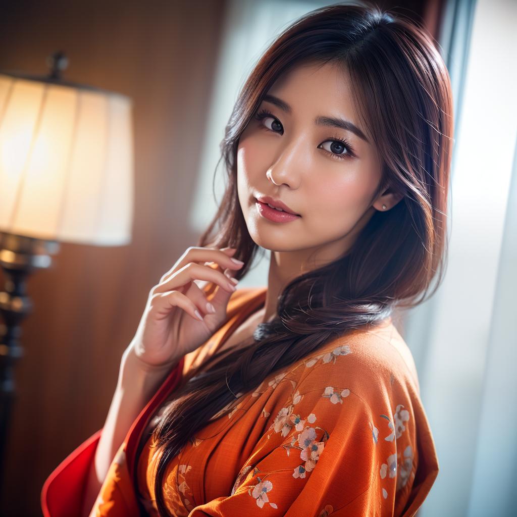  (masterpiece:1.3), (8k, photorealistic, photo, best quality: 1.4), (Japanese woman wearing clothes:),(realistic face), realistic eyes, (realistic skin), beautiful skin, kimono, (perfect body:1.3), (detailed body:1.2), hyperrealistic, full body, detailed clothing, highly detailed, cinematic lighting, stunningly beautiful, intricate, sharp focus, f/1. 8, 85mm, (centered image composition), (professionally color graded), ((bright soft diffused light)), volumetric fog, trending on instagram, trending on tumblr, HDR 4K, 8K