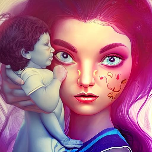  there is a woman holding a baby in her arms with a text overlay that reads with all love, zbrush contest winner, zbrush central contest winner, inspired by Anna Dittmann, inspired by Fabien Charuau, 3