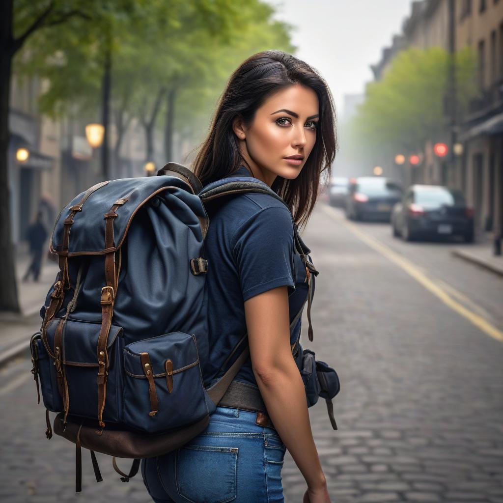  HDR photo of A six yea , a backpack on her back, dark hair, hazel eyes. . High dynamic range, vivid, rich details, clear shadows and highlights, realistic, intense, enhanced contrast, highly detailed hyperrealistic, full body, detailed clothing, highly detailed, cinematic lighting, stunningly beautiful, intricate, sharp focus, f/1. 8, 85mm, (centered image composition), (professionally color graded), ((bright soft diffused light)), volumetric fog, trending on instagram, trending on tumblr, HDR 4K, 8K