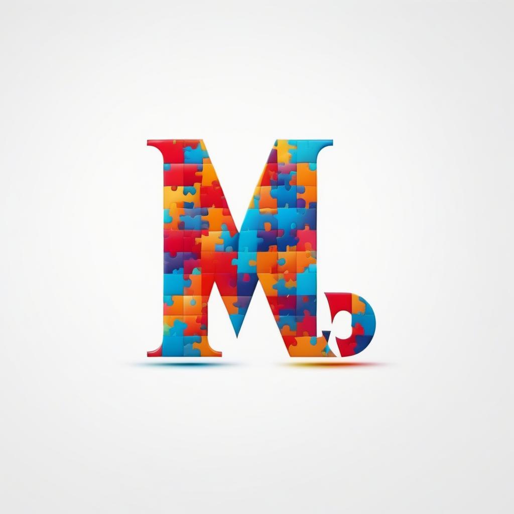  abstract logo of letter M from colored puzzles on white background.