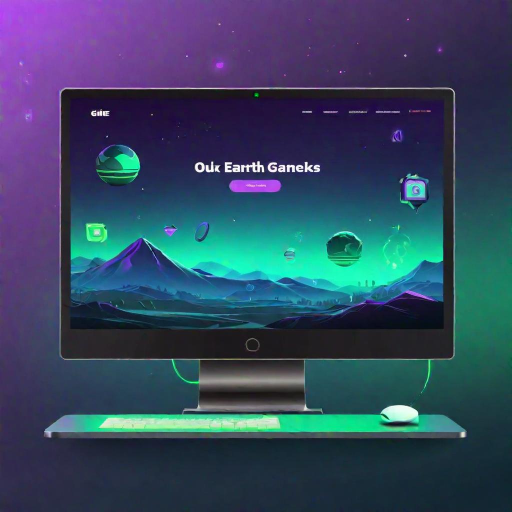  UI UX Style, Earth and Dusk, website mockup, vector art of a playful video game, black gradient theme, green and purple elements, extremely well designed, award winning, cinematic advertising, no humans, masterpiece, best quality, <lora:UiUX SDXL:0.5>