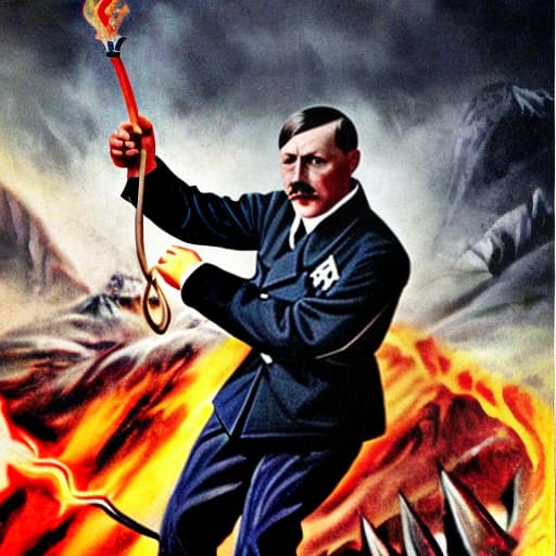  create an image adolf hitler being the devil whipping adolf hitler in hell