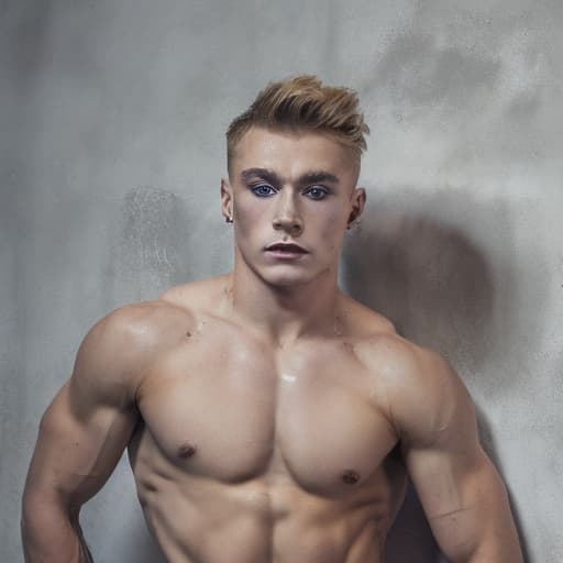 portrait+ style Russian queer gymnast blonde hunk dude face