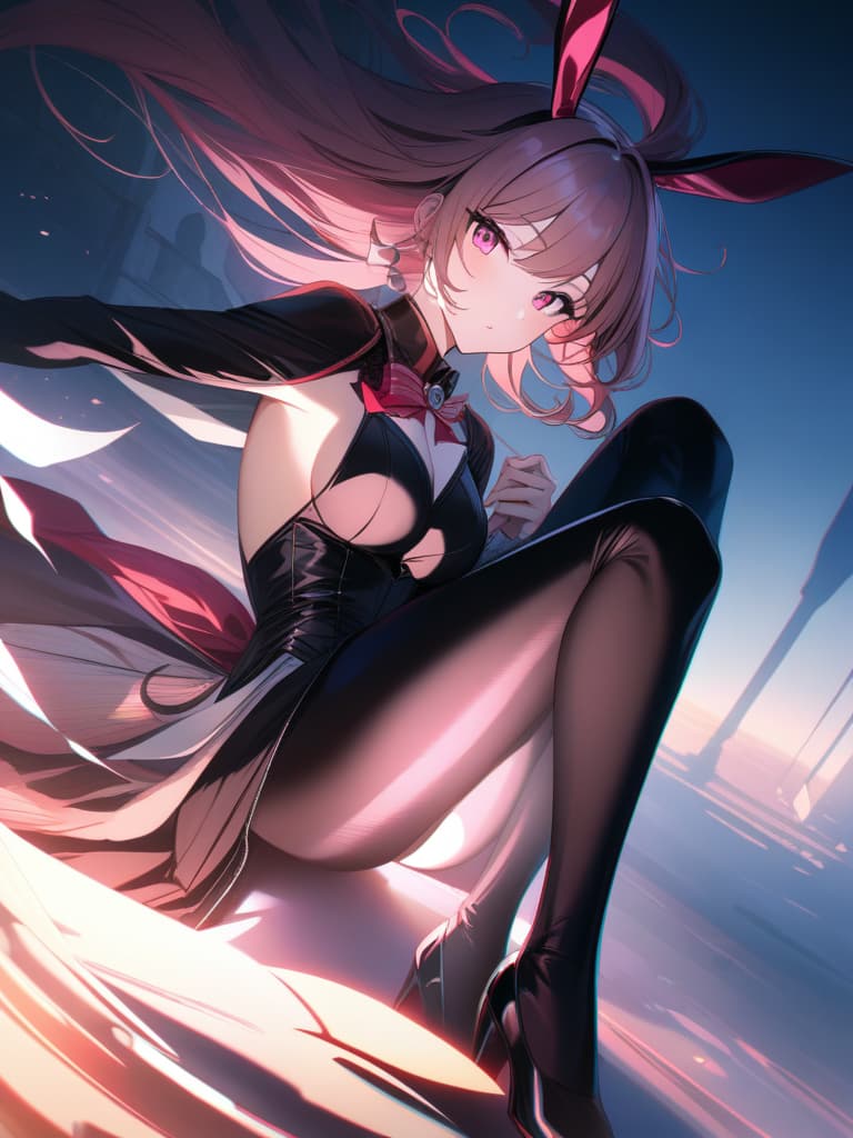  Bunny ,Usa ears,black bunny suit,thigh exposure,,y,big s,cute,beautiful ,pink hair,side tail,curly hair,one tied on the side,back hair,pink eyes,victory、ultra detailed,best shadow,cute and beautiful face,(masterpiece:1.2),(best quality:1.2),detailed background,high contrast,(best illumination,an extremely delicate and beautiful),((cinematic light)),hyper detail,dramatic light,intricate details,8k,anime,very aesthetic, masterpiece, best quality,8k,ultra detailed,high resolution,an extremely delicate and beautiful,hyper detail hyperrealistic, full body, detailed clothing, highly detailed, cinematic lighting, stunningly beautiful, intricate, sharp focus, f/1. 8, 85mm, (centered image composition), (professionally color graded), ((bright soft diffused light)), volumetric fog, trending on instagram, trending on tumblr, HDR 4K, 8K