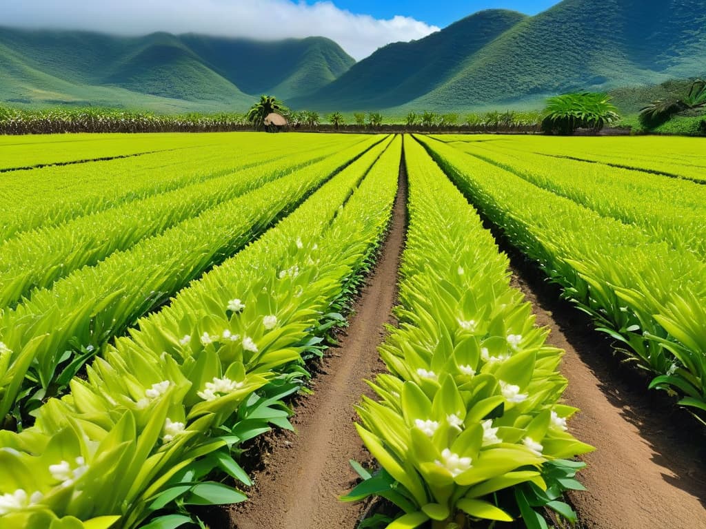  An 8k ultradetailed image of a lush vanilla plantation in Madagascar, showcasing rows of vibrant green vanilla orchids with delicate white flowers, under the bright sun with a clear blue sky in the background. The image captures the essence of the origins of vanilla desserts in Madagascar, highlighting the natural beauty and abundance of this soughtafter ingredient. hyperrealistic, full body, detailed clothing, highly detailed, cinematic lighting, stunningly beautiful, intricate, sharp focus, f/1. 8, 85mm, (centered image composition), (professionally color graded), ((bright soft diffused light)), volumetric fog, trending on instagram, trending on tumblr, HDR 4K, 8K