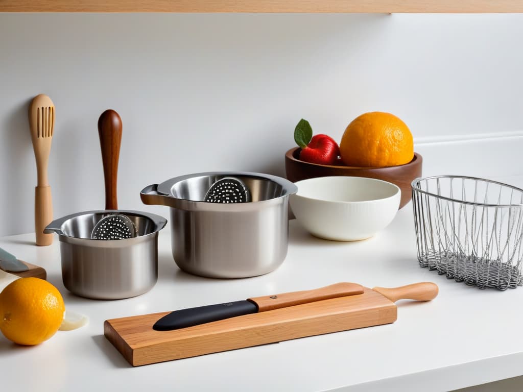  A sleek, minimalistic kitchen countertop featuring a variety of baking tools neatly arranged: measuring cups, mixing bowls, a whisk, spatula, and a rolling pin, all made with inclusive design in mind featuring ergonomic handles, braille labels, and bright contrasting colors for easy identification. The countertop is immaculately clean and welllit, emphasizing the accessibility and inclusivity of the baking tools for individuals with diverse abilities. hyperrealistic, full body, detailed clothing, highly detailed, cinematic lighting, stunningly beautiful, intricate, sharp focus, f/1. 8, 85mm, (centered image composition), (professionally color graded), ((bright soft diffused light)), volumetric fog, trending on instagram, trending on tumblr, HDR 4K, 8K