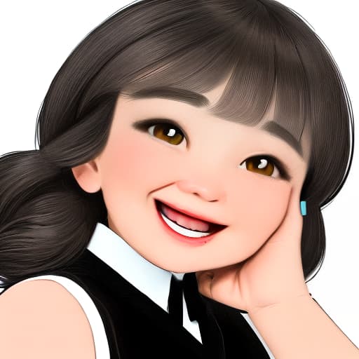  Create a portrait, is a cartoon image of a rich woman, this girl a chubby face but a pointed chin, hairstyle if a Korean high ball head, no bangs, only the head and shoulders, expression is happy laugh, is used to do the portrait, need a positive picture, face not sideways.