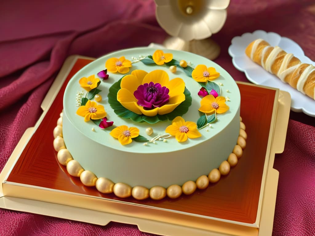  A closeup, ultradetailed image of a beautifully arranged plate of traditional Eid sweets, showcasing intricate patterns and vibrant colors. Each dessert is carefully crafted and garnished with delicate edible flowers and gold leaf accents, creating a visually stunning and mouthwatering display that embodies the essence of Eid celebrations. hyperrealistic, full body, detailed clothing, highly detailed, cinematic lighting, stunningly beautiful, intricate, sharp focus, f/1. 8, 85mm, (centered image composition), (professionally color graded), ((bright soft diffused light)), volumetric fog, trending on instagram, trending on tumblr, HDR 4K, 8K