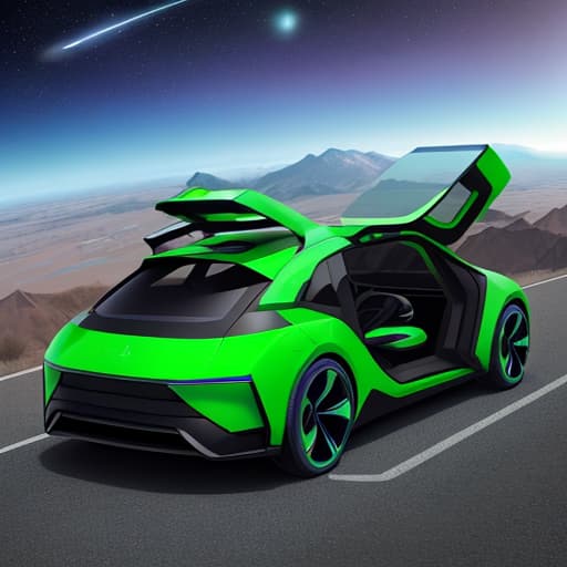  Please help me draw a space car with zero emission, green environmental protection and no pollution.