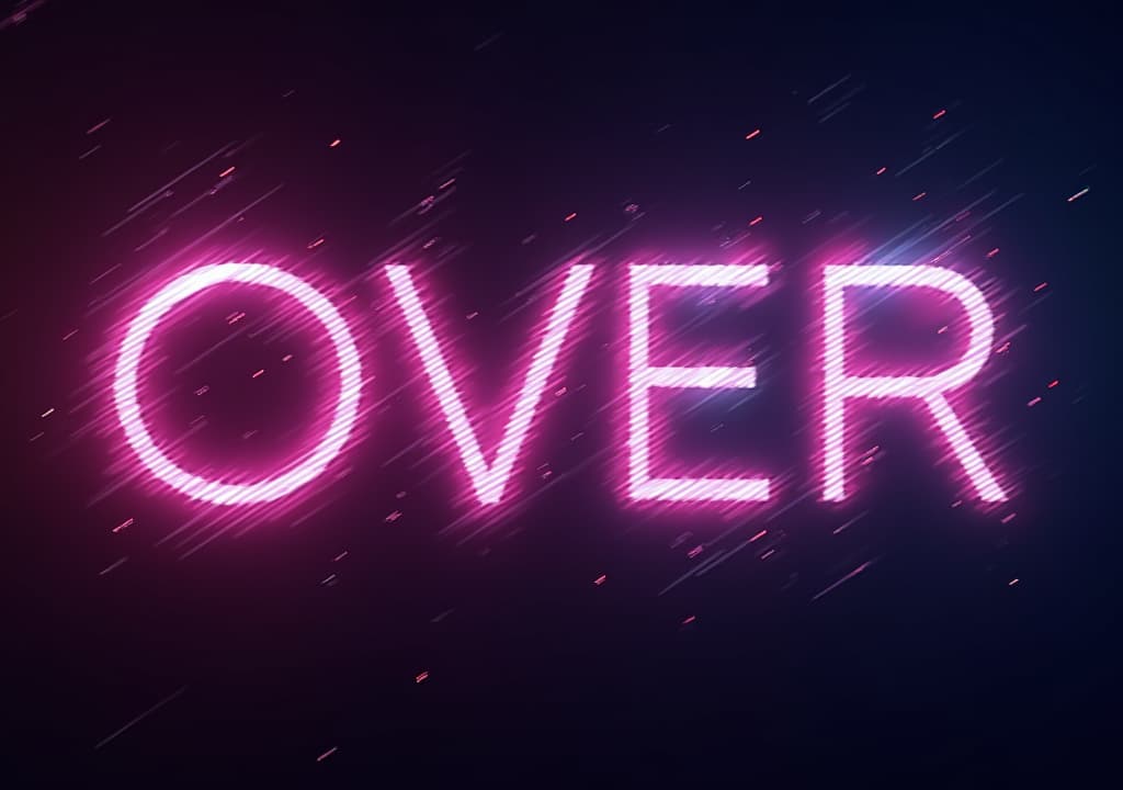  good quality, high quality, abstract neon 'game over' inscription with glitch and blur effects